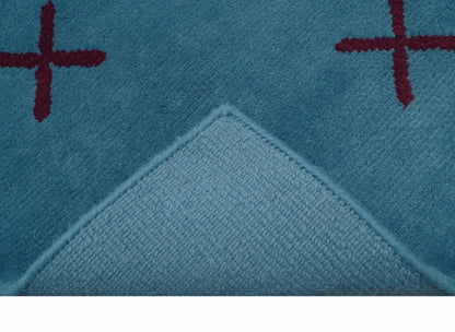 Brisk Custom Made Contemporary Design Blue Hand Knotted Wool Rug.