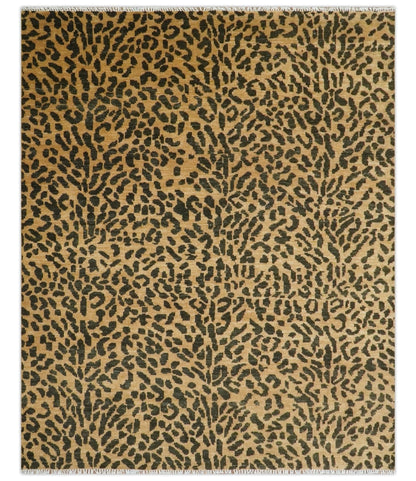Golden-Brown and Charcoal Modern leopard Design Hand knotted multi Size wool area rug.