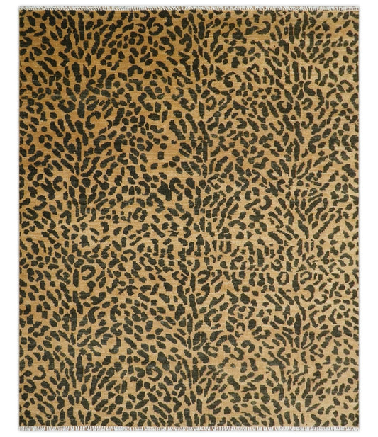 Golden-Brown and Charcoal Modern leopard Design Hand knotted multi Size wool area rug.
