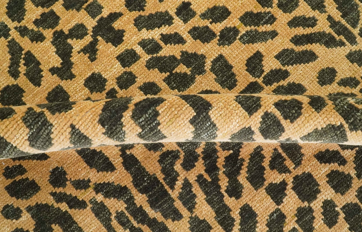 Golden-Brown and Charcoal Modern leopard Design Hand knotted multi Size wool area rug.