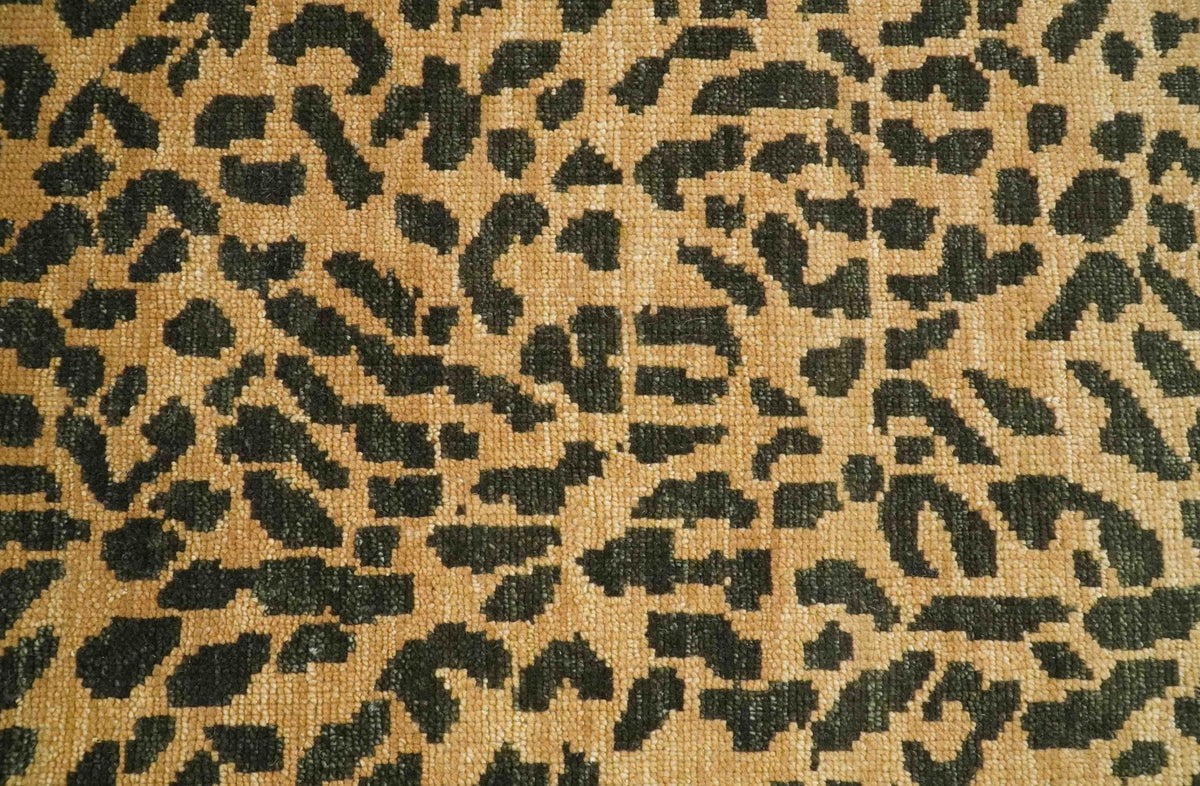 Golden-Brown and Charcoal Modern leopard Design Hand knotted multi Size wool area rug.