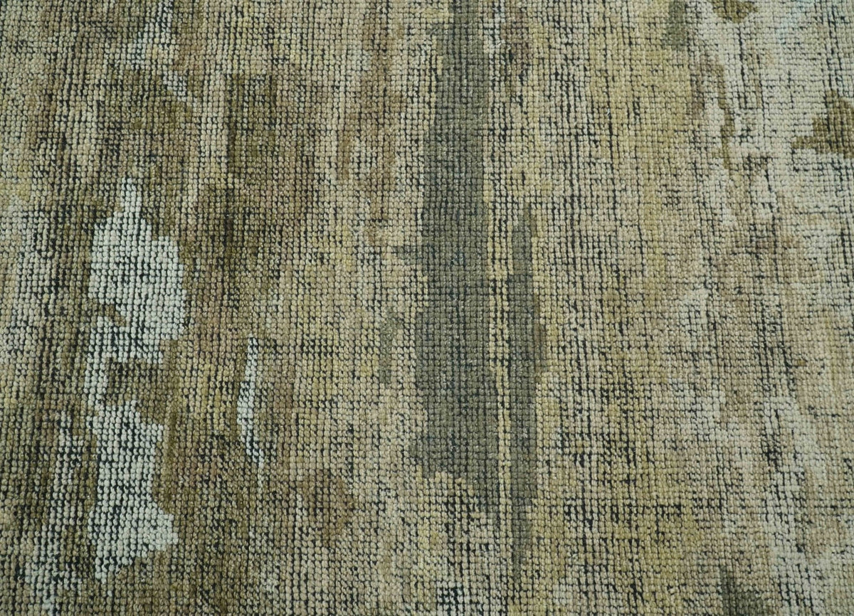Brown And Silver Abstract Design Hand Knotted Custom Made wool rug.
