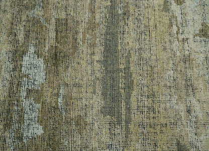 Brown And Silver Abstract Design Hand Knotted Custom Made wool rug.