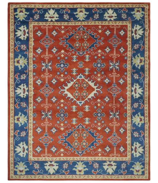 Brown, Blue and Beige Traditional Oriental Hand Knotted Multi Size Wool Area Rug.