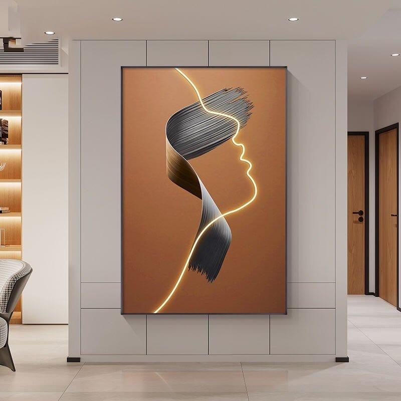 Residence Supply Caramel / Black Frame / 20" x 32" (50cm x 100cm) Brush Stroke Illuminated Art