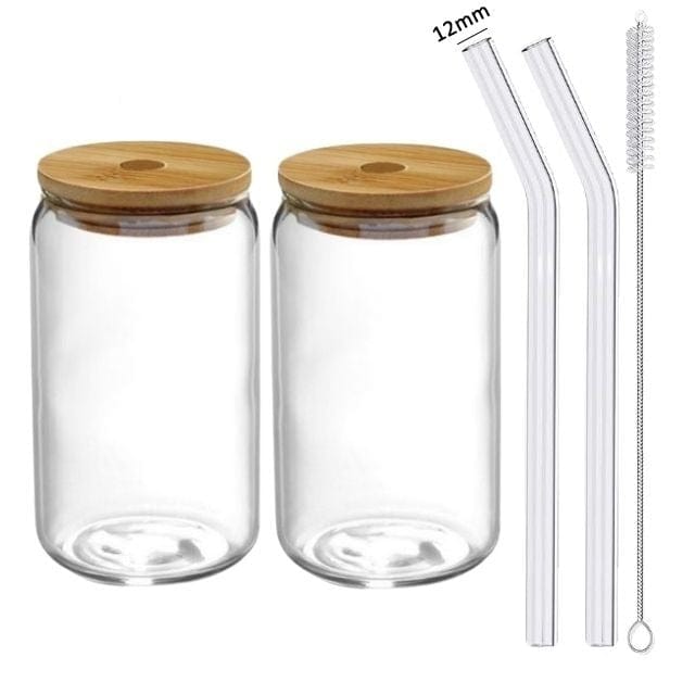 Kanyon Shop 2 cups / 13oz Bubble Glass Cup With Lid and Straw