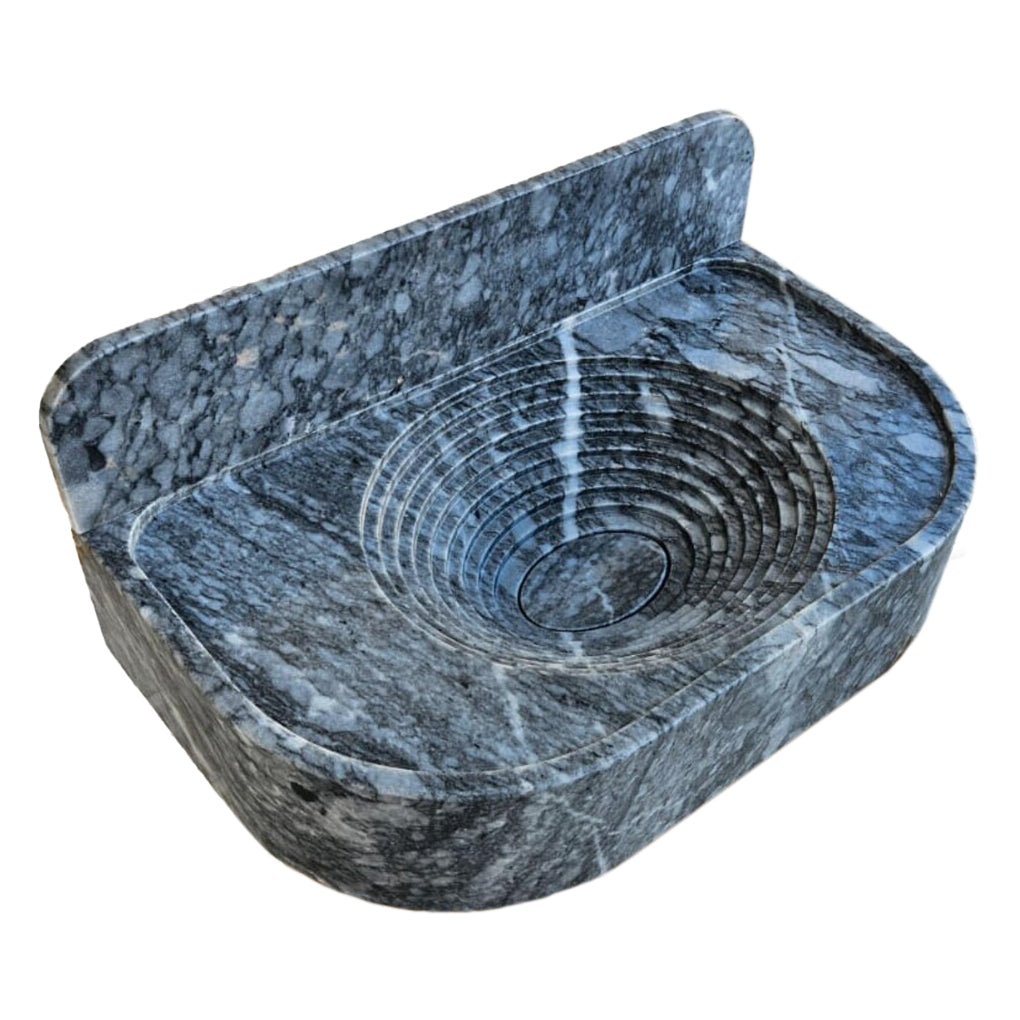 Bursa Gray Marble Wall-Mount Bathroom Sink with 6" Backsplash (W)16" (L)27" (H)6".