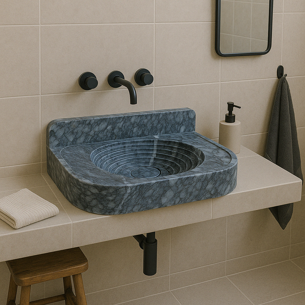 Bursa Gray Marble Wall-Mount Bathroom Sink with 6" Backsplash (W)16" (L)27" (H)6".