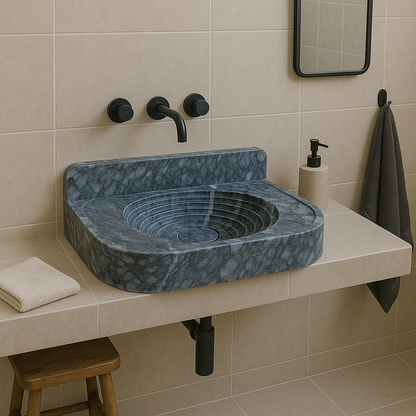 Bursa Gray Marble Wall-Mount Bathroom Sink with 6" Backsplash (W)16" (L)27" (H)6".