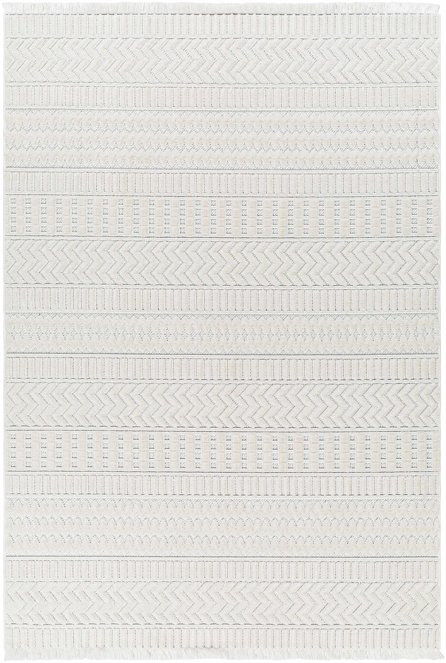 Cira Ivory Textured Area Rug with Fringes.