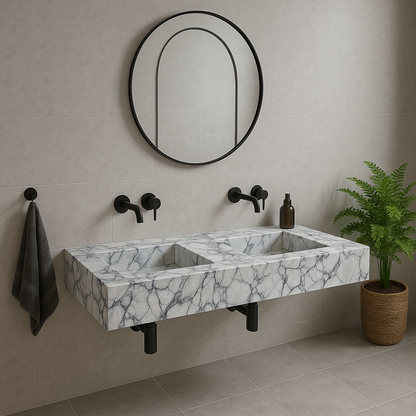 Calacatta Viola Marble Bathroom Double Sink Vanity (W)22" (L)67" (H)8".