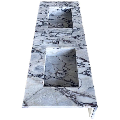 Calacatta Viola Marble Bathroom Double Sink Vanity (W)22" (L)67" (H)8".