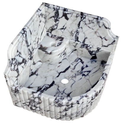 Calacatta Viola Marble Wall-mount Bathroom Corner Sink Fluted with 8" Backsplash.