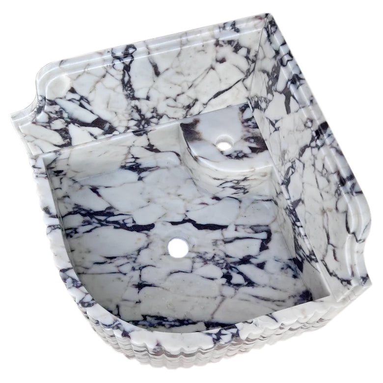 Calacatta Viola Marble Wall-mount Bathroom Corner Sink Fluted with 8" Backsplash.