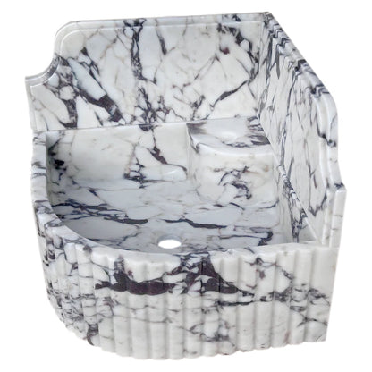 Calacatta Viola Marble Wall-mount Bathroom Corner Sink Fluted with 8" Backsplash.