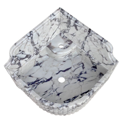 Calacatta Viola Marble Wall-mount Bathroom Corner Sink Fluted with 8" Backsplash.