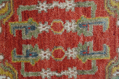Cali Hand Knotted Turkish Design Rust And Blue Wool Rug.