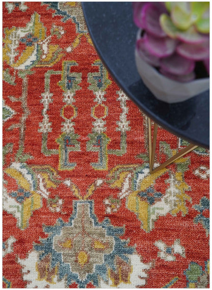 Cali Hand Knotted Turkish Design Rust And Blue Wool Rug.