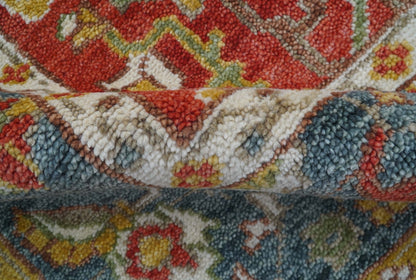 Cali Hand Knotted Turkish Design Rust And Blue Wool Rug.