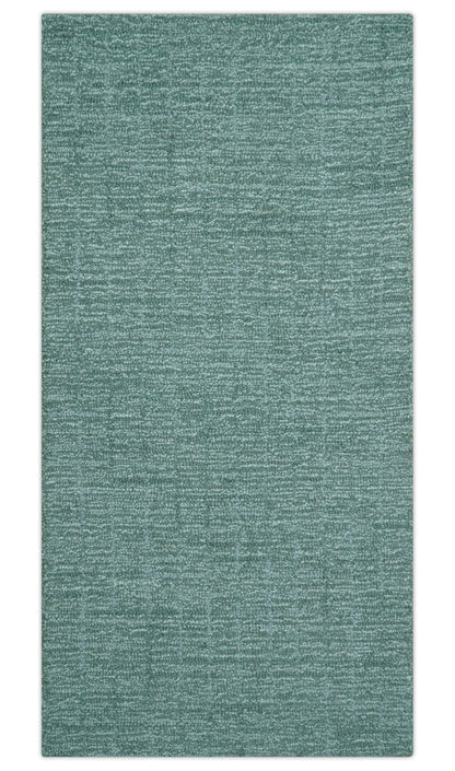 Cam Custom Made Modern Style Teal Hand Tufted Wool Rug.