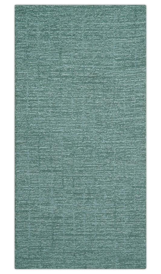Cam Custom Made Modern Style Teal Hand Tufted Wool Rug.