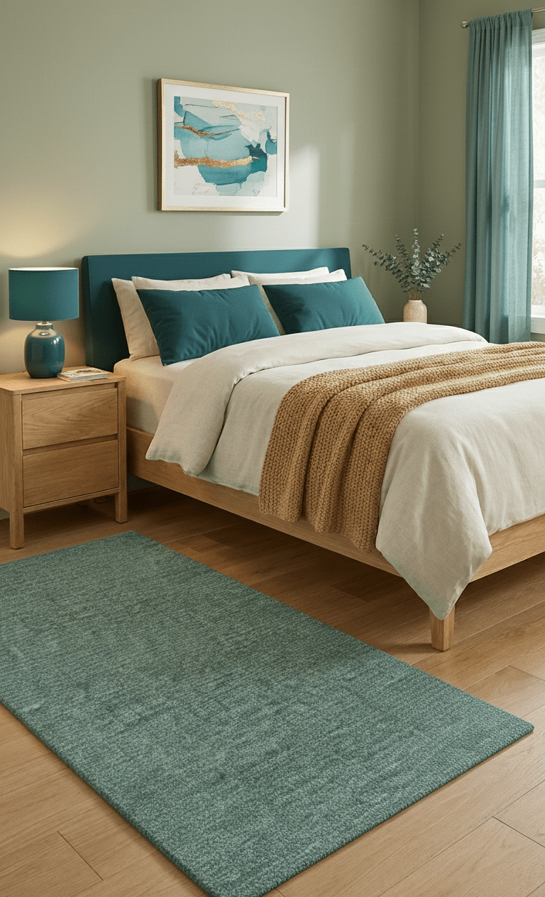 Cam Custom Made Modern Style Teal Hand Tufted Wool Rug.
