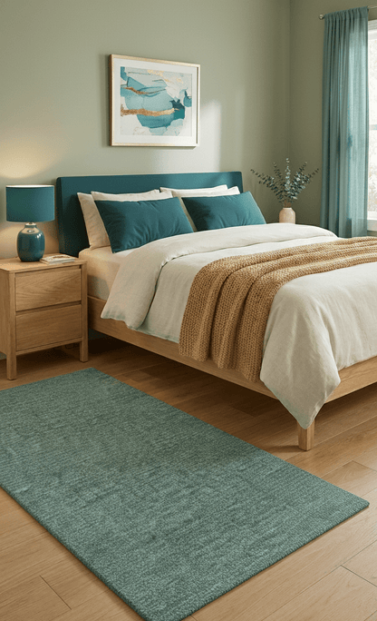 Cam Custom Made Modern Style Teal Hand Tufted Wool Rug.