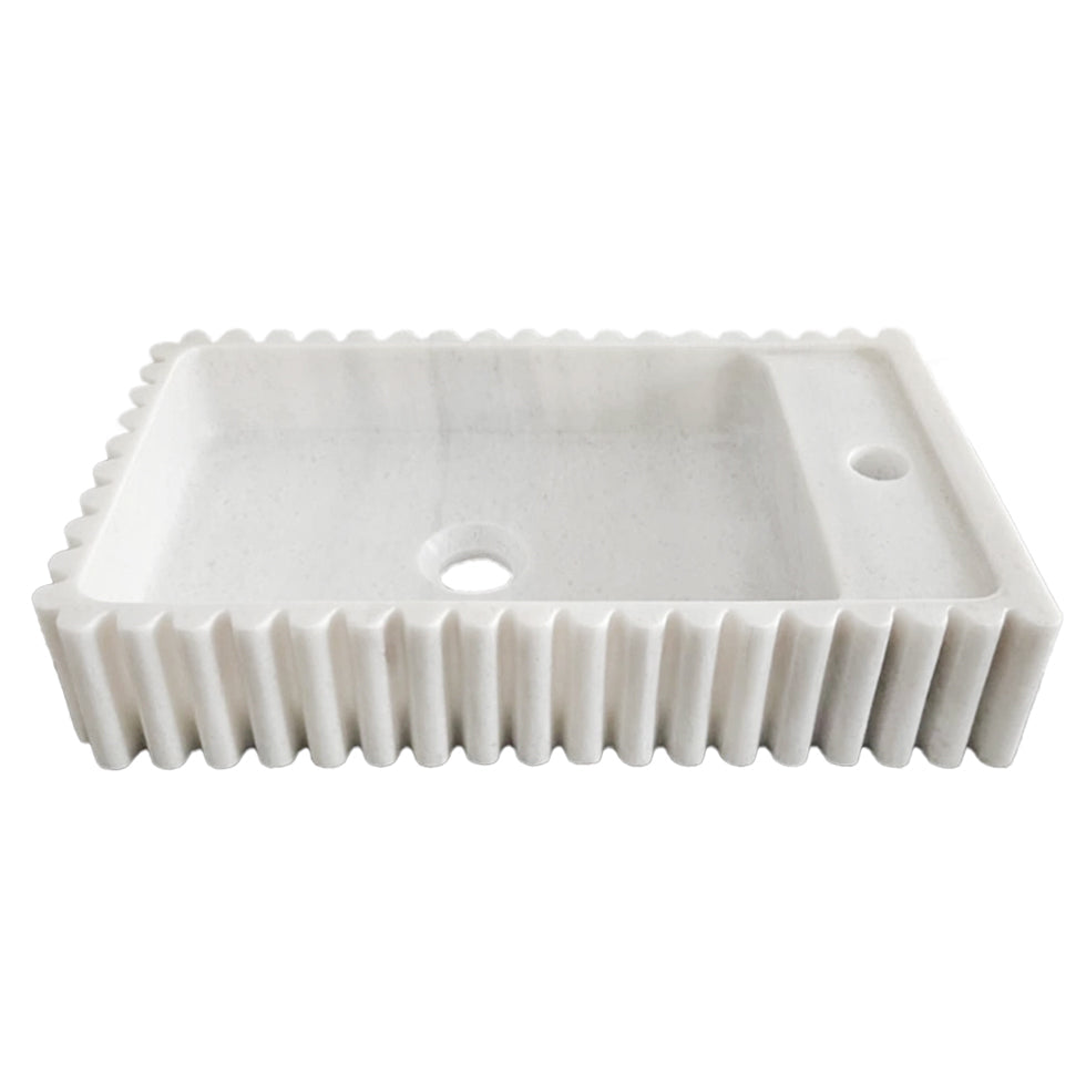 Carrara White Marble Wall-mount Bathroom Vanity Sink Fluted/Reeded (W)12" (L)20" (H)4".