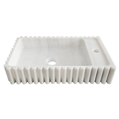 Carrara White Marble Wall-mount Bathroom Vanity Sink Fluted/Reeded (W)12" (L)20" (H)4".