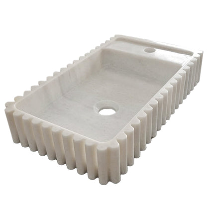 Carrara White Marble Wall-mount Bathroom Vanity Sink Fluted/Reeded (W)12" (L)20" (H)4".