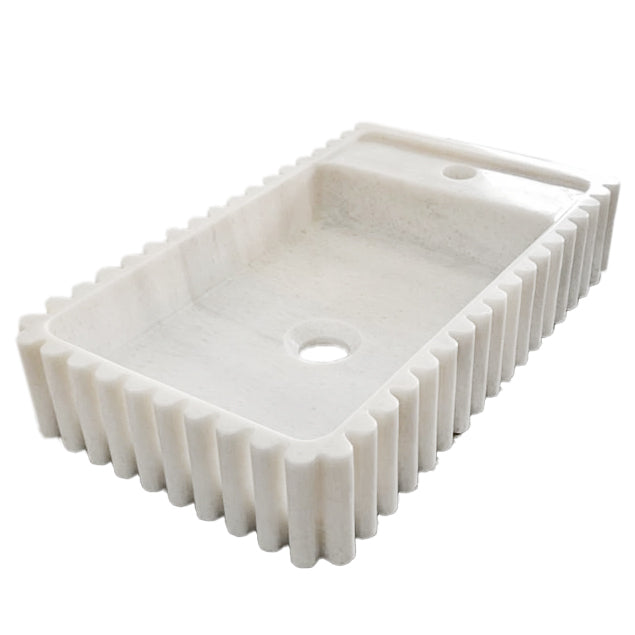 Carrara White Marble Wall-mount Bathroom Vanity Sink Fluted/Reeded (W)12" (L)20" (H)4".