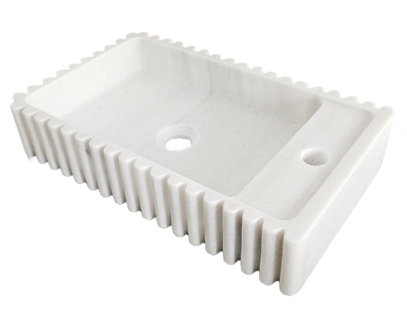Carrara White Marble Wall-mount Bathroom Vanity Sink Fluted/Reeded (W)12" (L)20" (H)4".