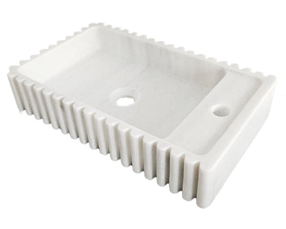 Carrara White Marble Wall-mount Bathroom Vanity Sink Fluted/Reeded (W)12" (L)20" (H)4".