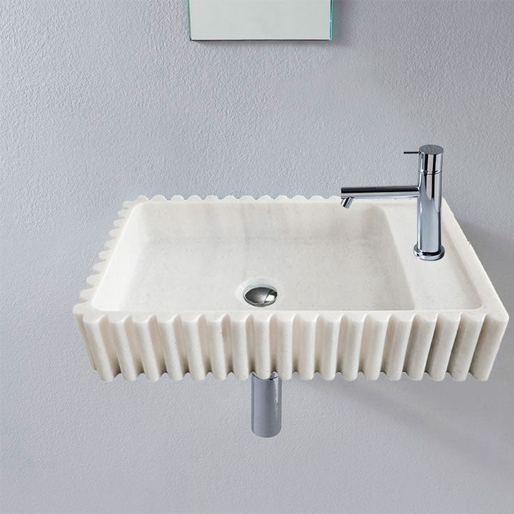 Carrara White Marble Wall-mount Bathroom Vanity Sink Fluted/Reeded (W)12" (L)20" (H)4".