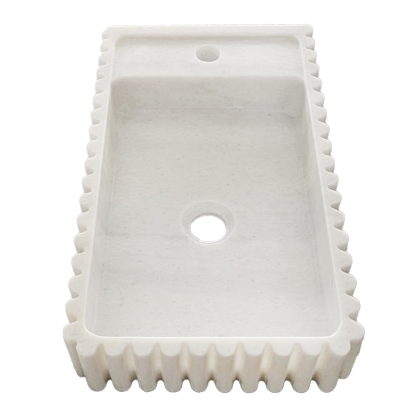 Carrara White Marble Wall-mount Bathroom Vanity Sink Fluted/Reeded (W)12" (L)20" (H)4".