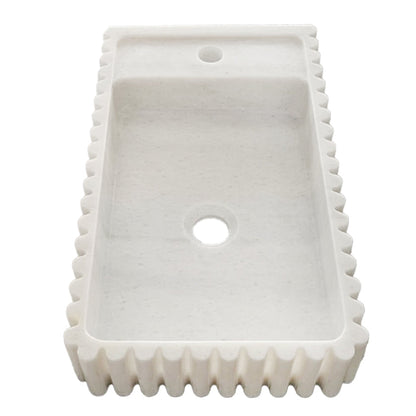 Carrara White Marble Wall-mount Bathroom Vanity Sink Fluted/Reeded (W)12" (L)20" (H)4".