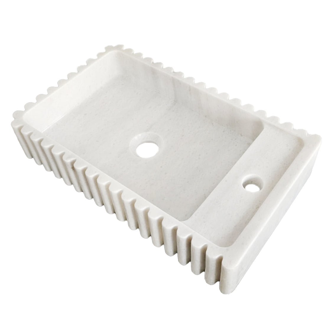 Carrara White Marble Wall-mount Bathroom Vanity Sink Fluted/Reeded (W)12" (L)20" (H)4".