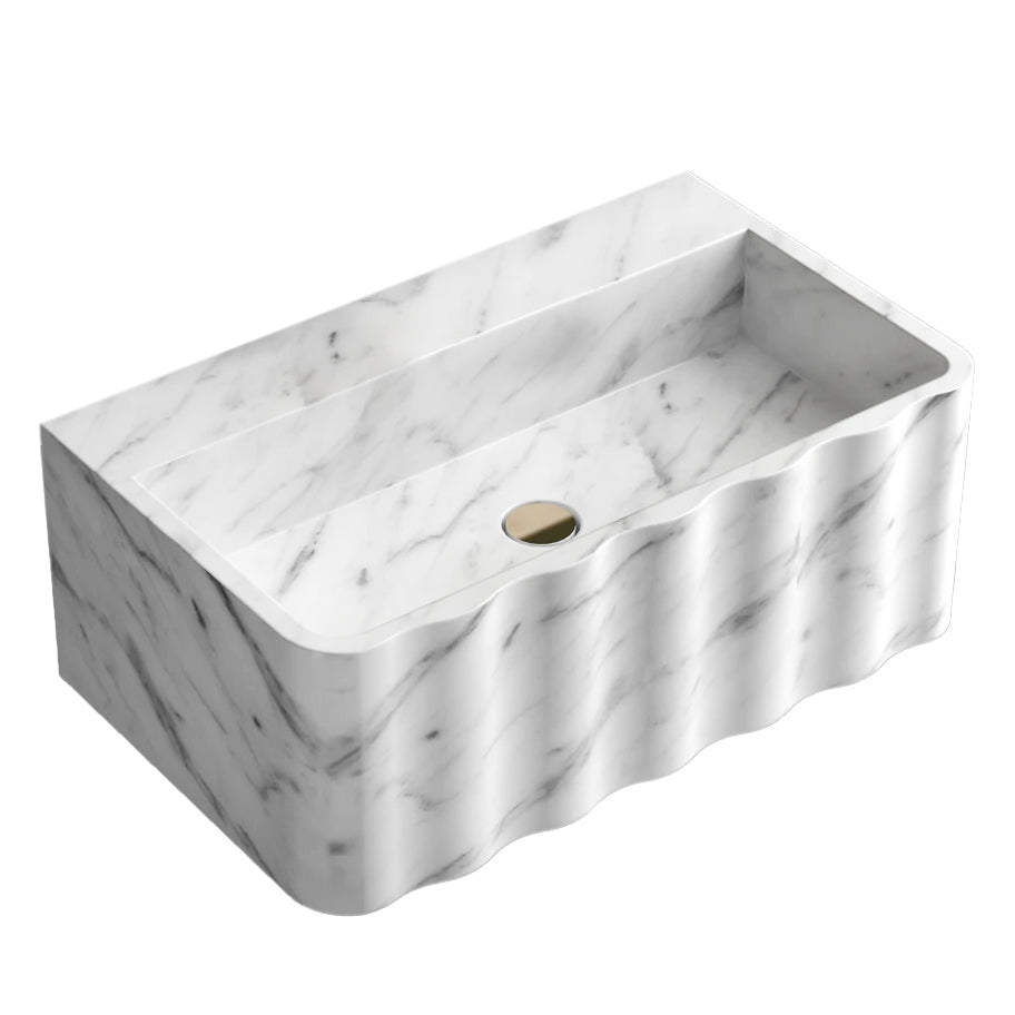 Carrara White Marble Wall-mount Bathroom Sink Fluted Front (W)16" (L)28" (H)10".