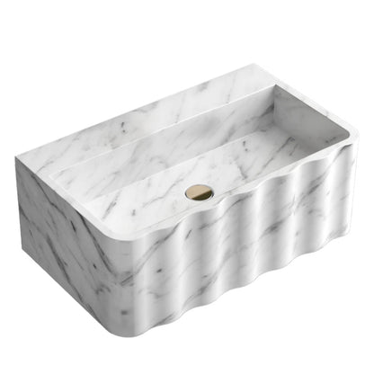 Carrara White Marble Wall-mount Bathroom Sink Fluted Front (W)16" (L)28" (H)10".