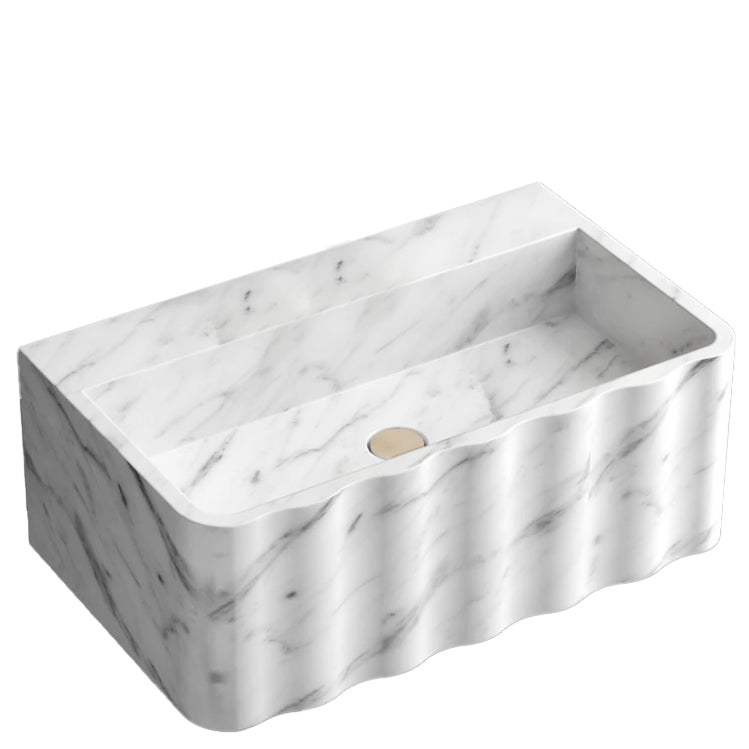 Carrara White Marble Wall-mount Bathroom Sink Fluted Front (W)16" (L)28" (H)10".