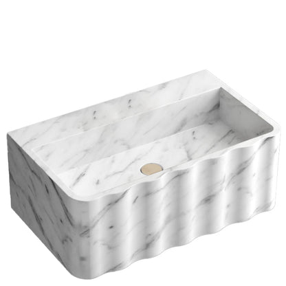 Carrara White Marble Wall-mount Bathroom Sink Fluted Front (W)16" (L)28" (H)10".
