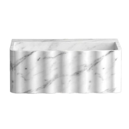 Carrara White Marble Wall-mount Bathroom Sink Fluted Front (W)16" (L)28" (H)10".