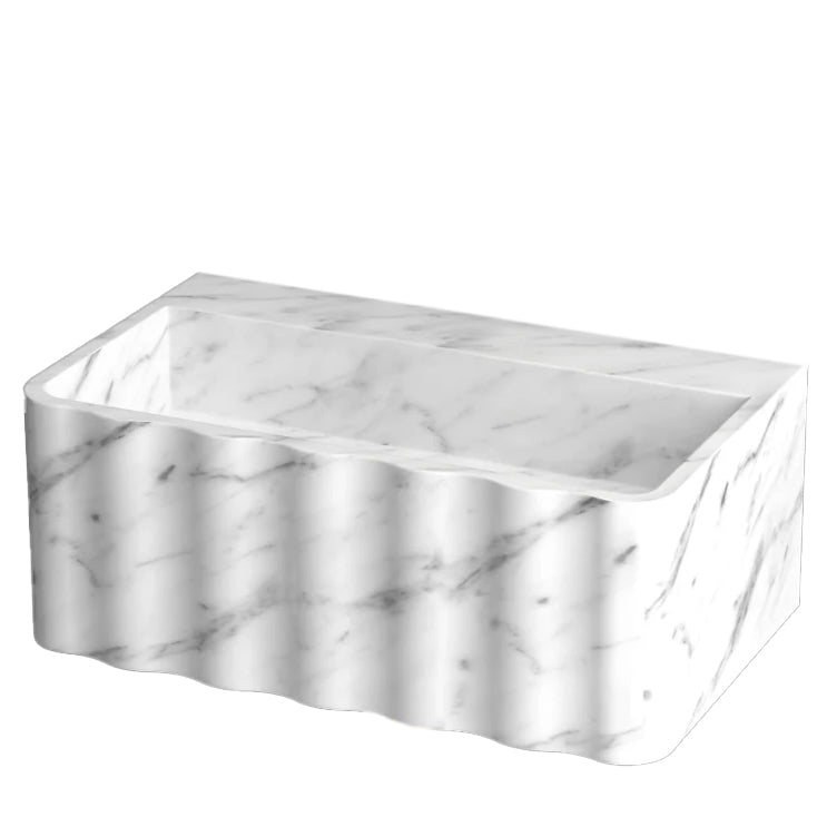 Carrara White Marble Wall-mount Bathroom Sink Fluted Front (W)16" (L)28" (H)10".