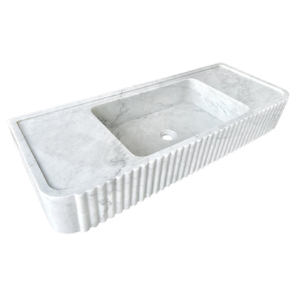 Carrara White Marble Wall-mount Bathroom Vanity Sink Fluted (W)16" (L)40" (H)6".