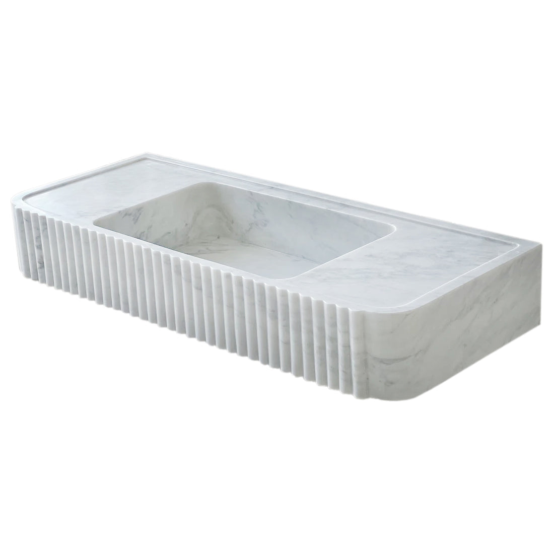 Carrara White Marble Wall-mount Bathroom Vanity Sink Fluted (W)16" (L)40" (H)6".