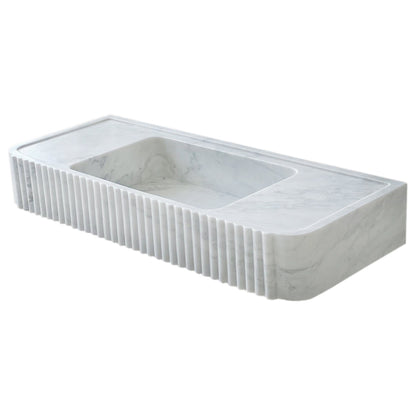 Carrara White Marble Wall-mount Bathroom Vanity Sink Fluted (W)16" (L)40" (H)6".