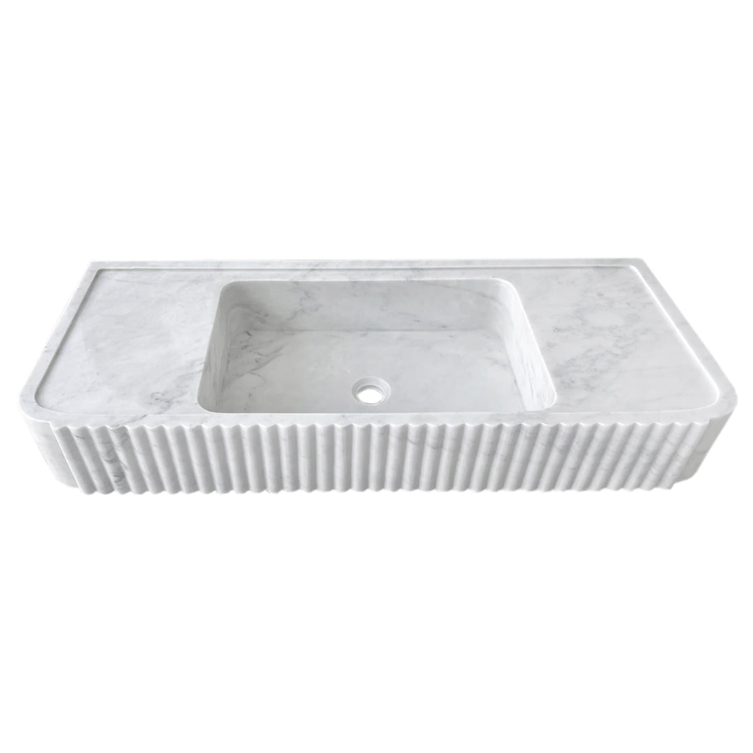 Carrara White Marble Wall-mount Bathroom Vanity Sink Fluted (W)16" (L)40" (H)6".