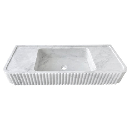 Carrara White Marble Wall-mount Bathroom Vanity Sink Fluted (W)16" (L)40" (H)6".