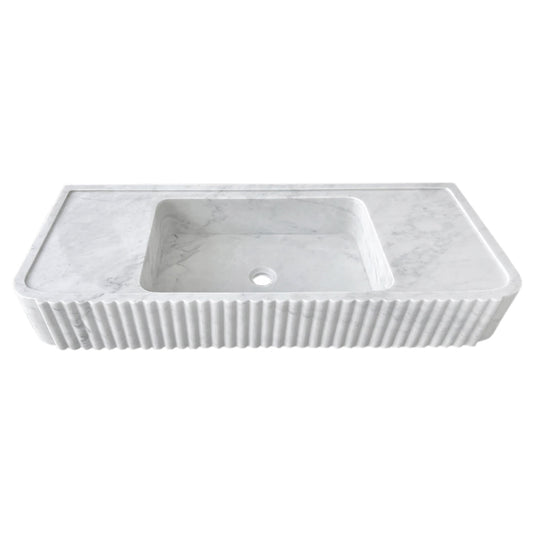 Carrara White Marble Wall-mount Bathroom Vanity Sink Fluted (W)16" (L)40" (H)6".