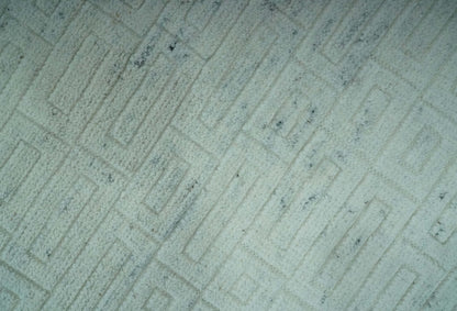 Carved Texture Modern Geometrical Design  Custom Made  Ivory and Light Blue Wool Area Rug.